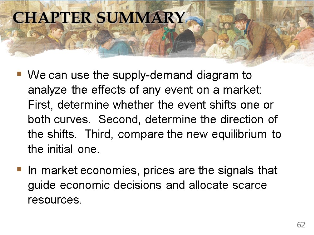 CHAPTER SUMMARY We can use the supply-demand diagram to analyze the effects of any